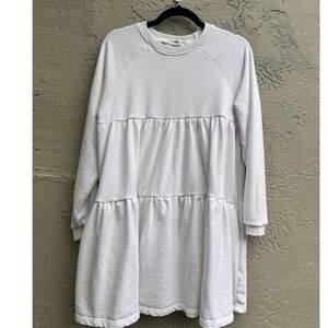 Natural Life White Tiered Pockets Babydoll Sweater Dress XS Oversized Cottage